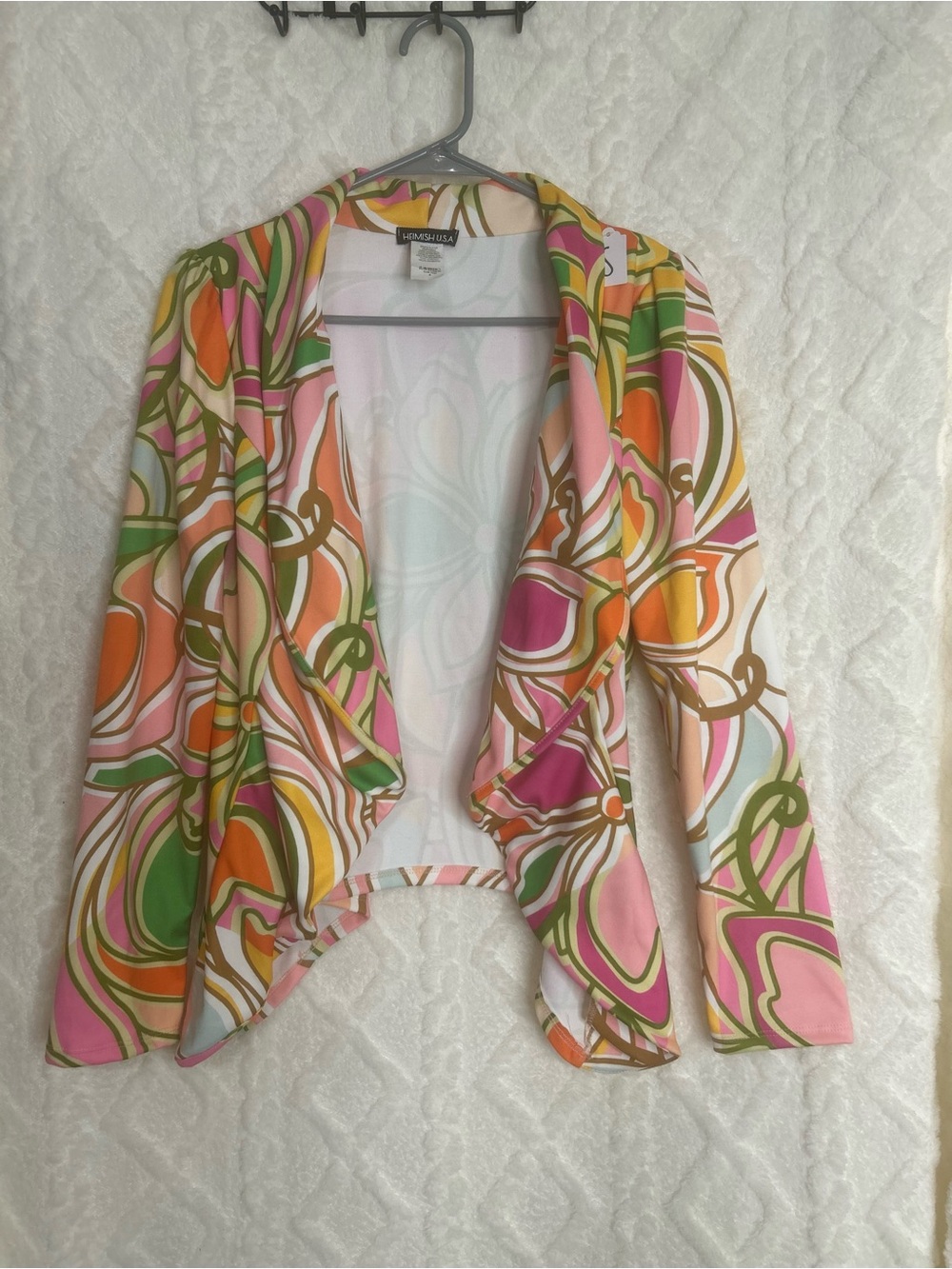 HEIMISH USA Retro 70’s Neon Floral Open-Front Blazer